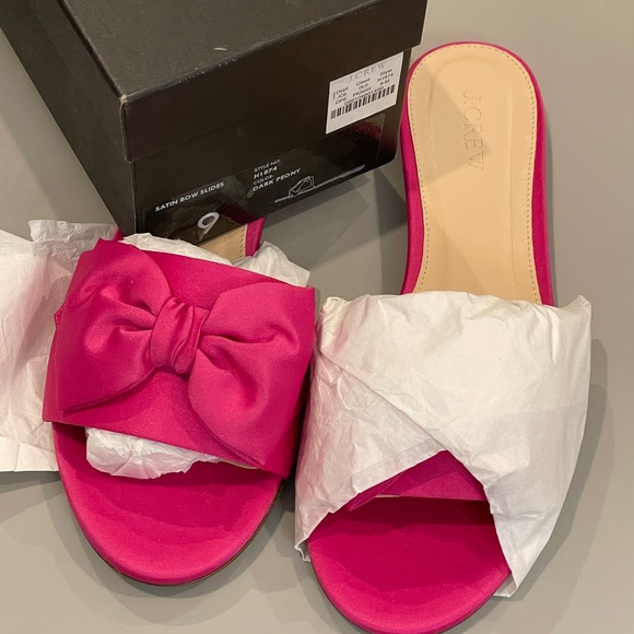 J Crew Women's Satin Dark Peony Pink Slide Sandals New 9 - Picture 2 of 3